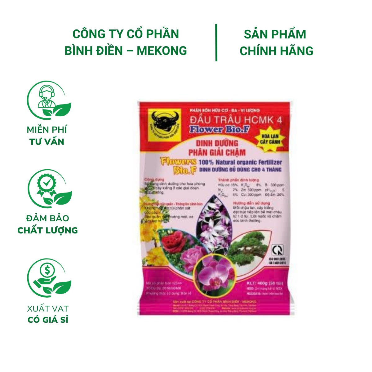 Phân Đầu Trâu Flower Bi O.F túi lọc hoa kiểng – Gói 400 gram