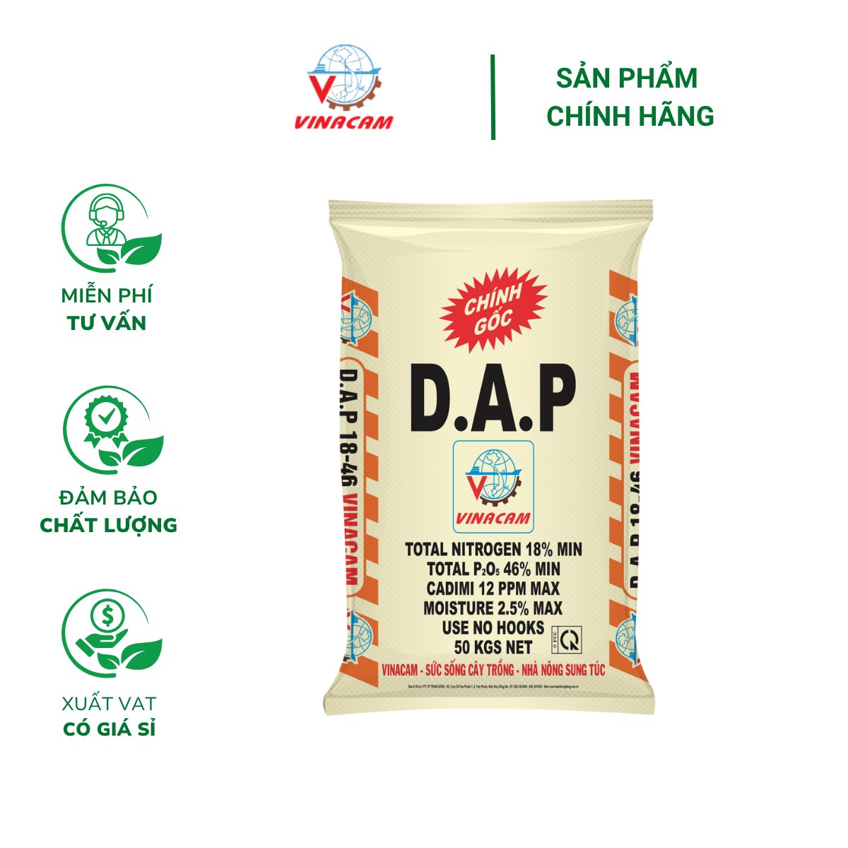 Phân DAP VINACAM Nga (hạt đen) – Bao 50kg