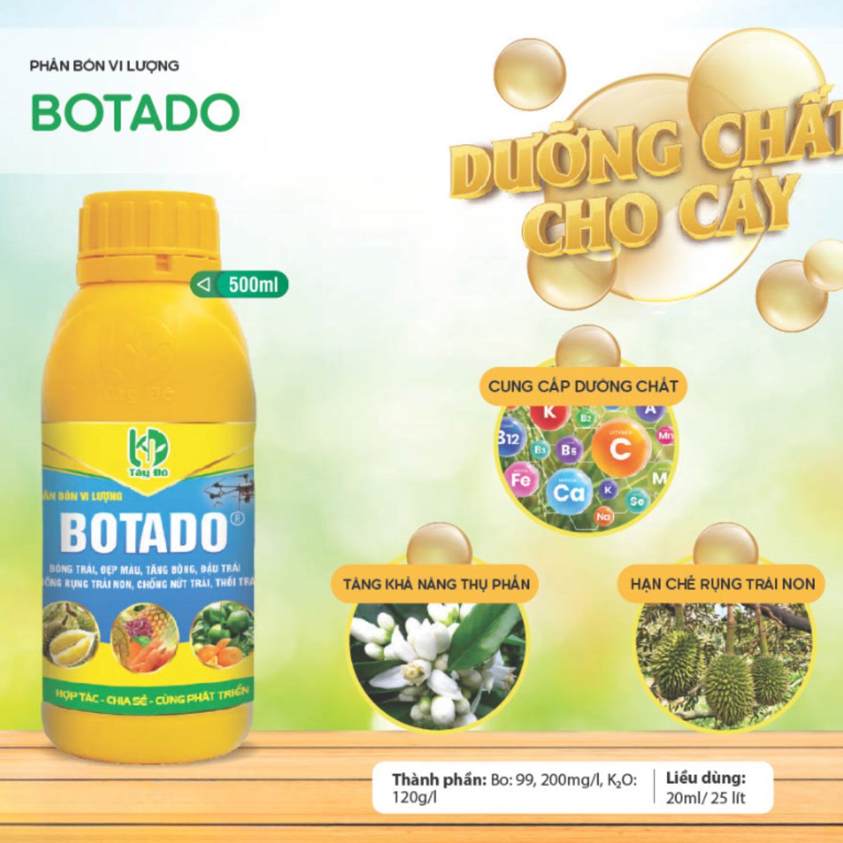 Phân bón vi lượng BOTADO chống rụng trái, nứt trái – Chai 500ml 2
