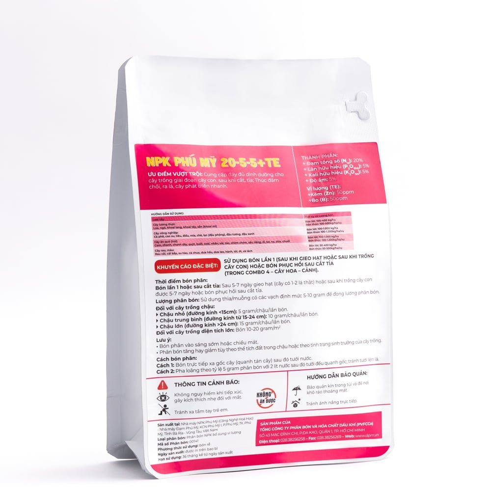 Phân NPK Phú Mỹ 20-5-5+TE Cây hoa – cảnh – Gói 500 gram 3