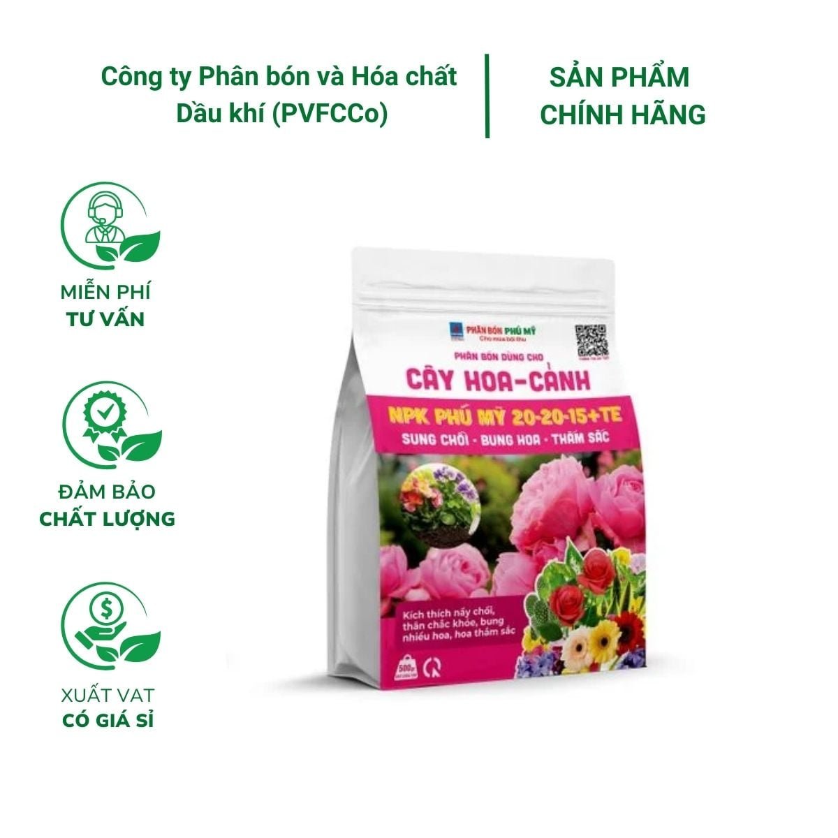 Phân NPK Phú Mỹ 20-20-15+TE Cây hoa – cảnh – Gói 500 gram