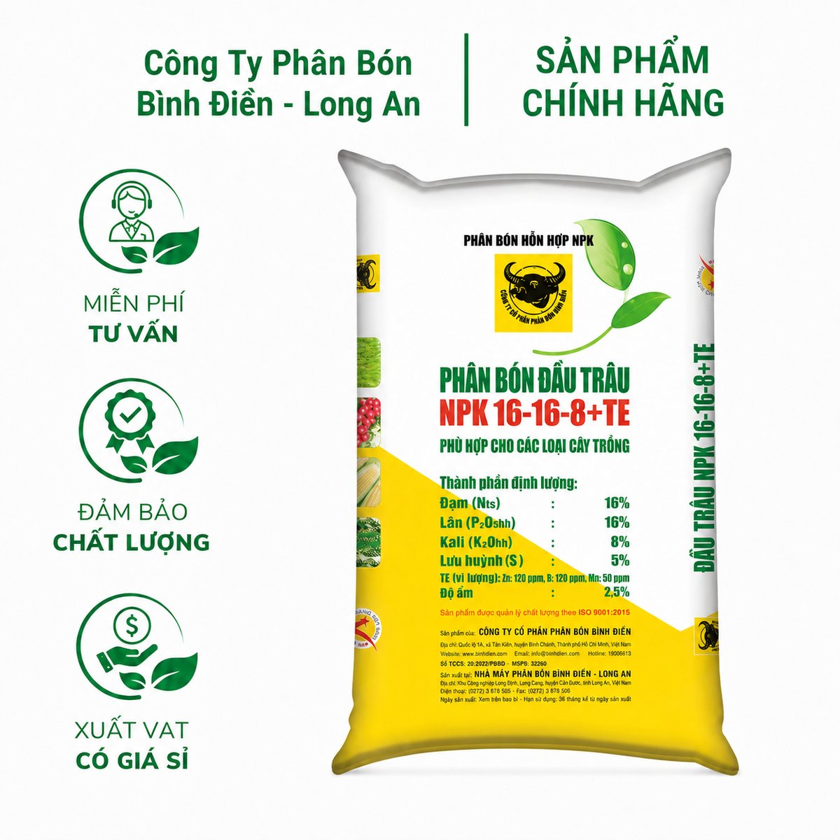 Phân bón BĐ-LA NPK 16-16-8+TE Cung cấp dinh dưỡng, thúc đẩy tăng trưởng cây trồng – Bao 50kg