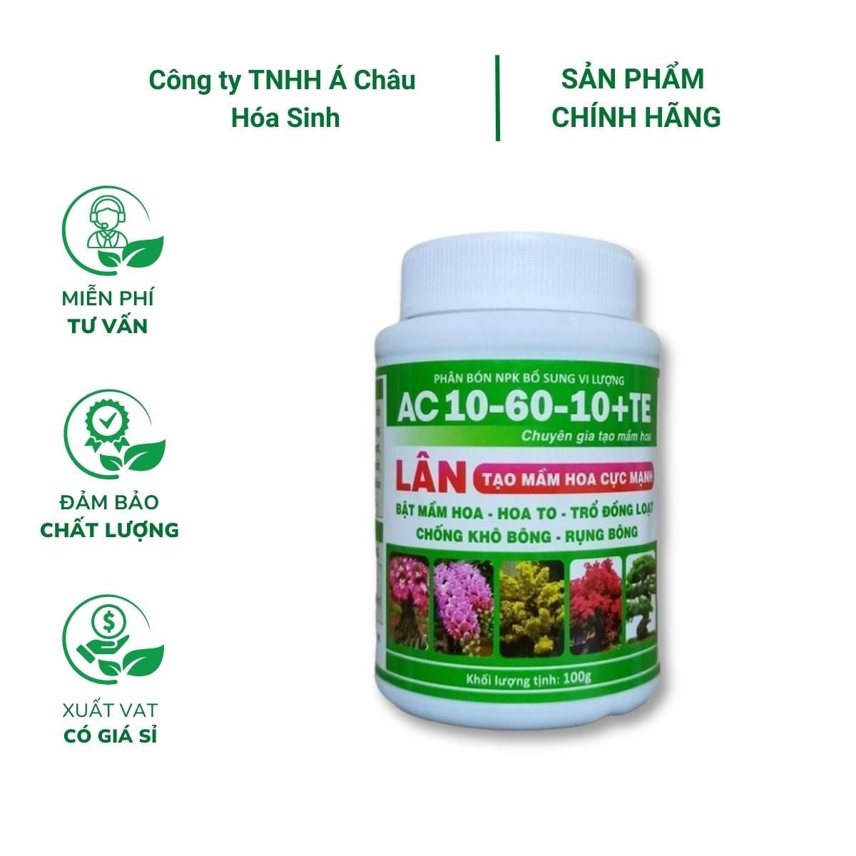 Phân bón lá AC NPK 10-60-10+TE kích hoa, kích nụ cho mai, lan, hoa giấy chuyên gia tạo mầm hoa – Lọ 100 gram