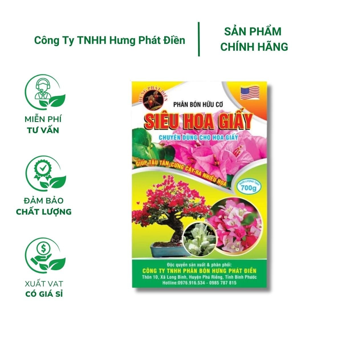 Phân bón hữu cơ Siêu hoa giấy giúp tậu tán, cứng cây, ra nhiều hoa – Gói 700 gram