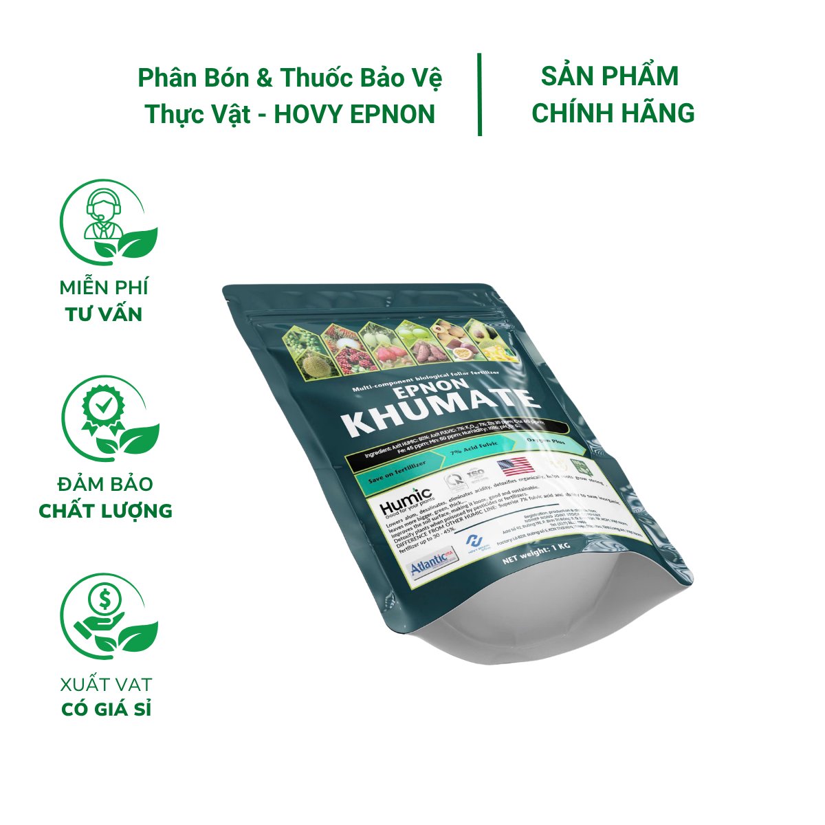 Phân bón EPNON K-HUMATE (Humic Acid) Cải tạo bề mặt đất, Hạ phèn, khử mặn, giải độc hữu cơ, giúp cây ra rễ cực mạnh – Túi zip 1kg 2