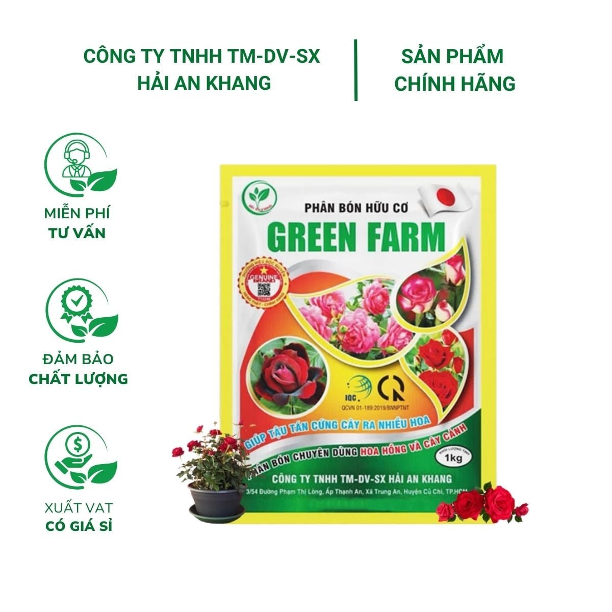 Phân bón hữu cơ hoa hồng và cây kiểng giúp cải tạo đất tăng đậu hoa – Green Farm – Gói 1kg