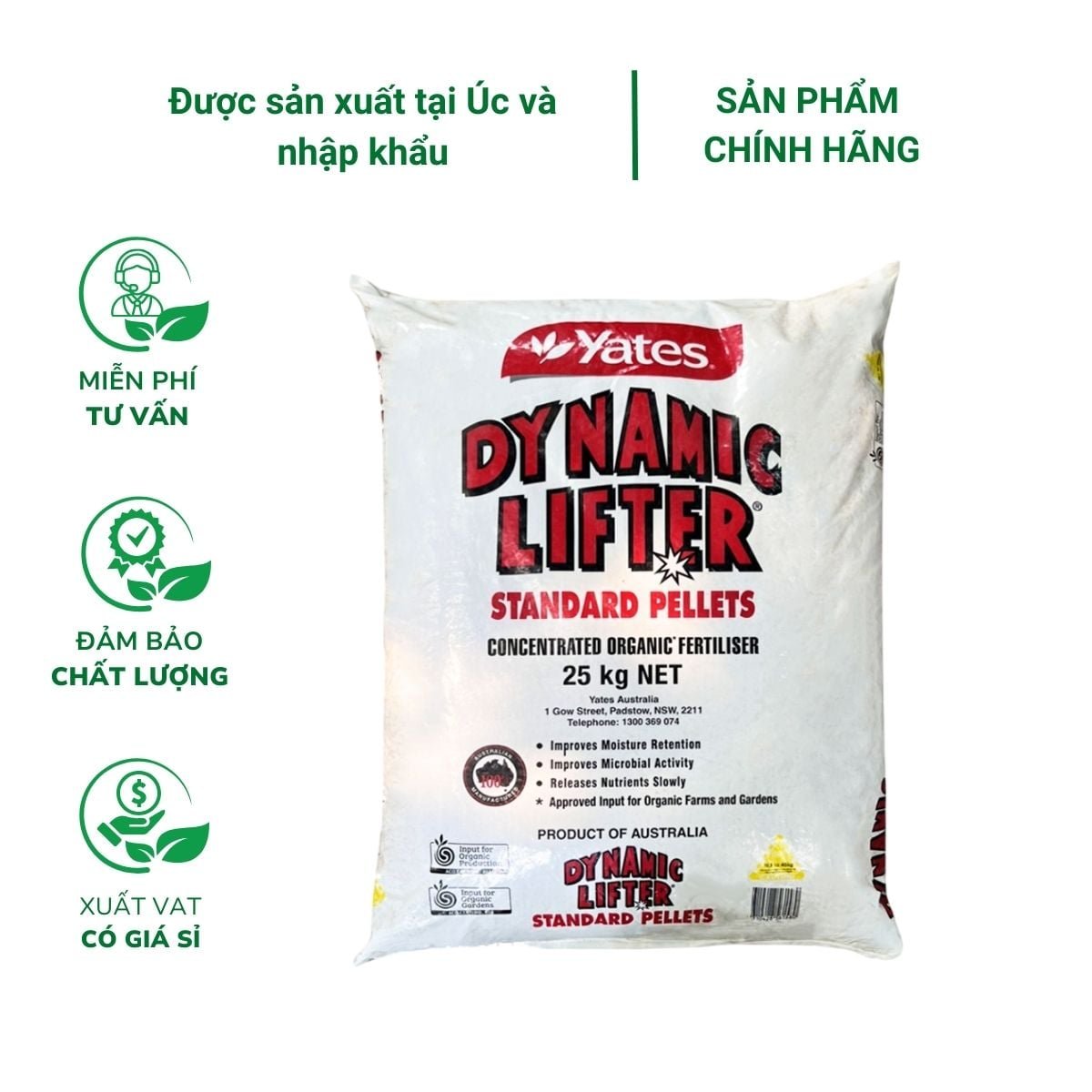 Phân hữu cơ Úc Dynamic Lifter (25kg) – Cung cấp chất dinh dưỡng, tăng sức đề kháng cho cây trồng (Chỉ bán tại HCM)