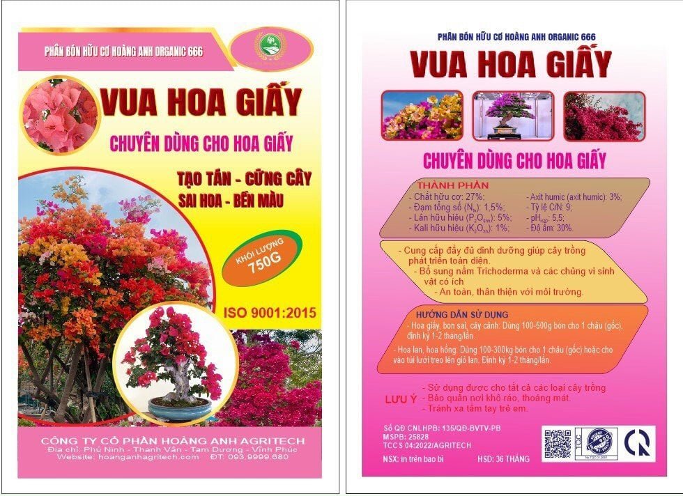 Phân bón hữu cơ chuyên dùng cho hoa giấy (Organic 666) giúp cứng cây, sai hoa, bền màu