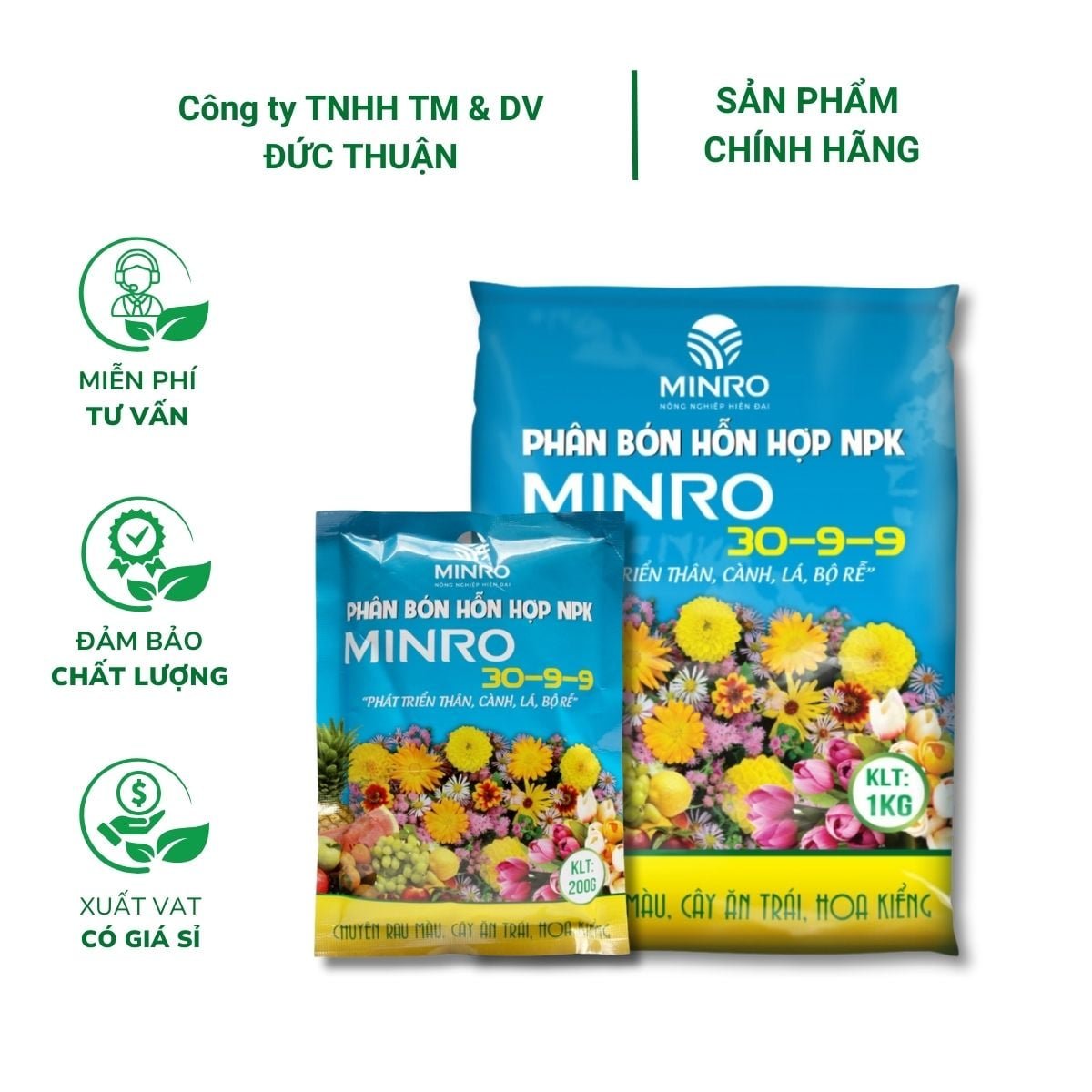 Phân NPK MINRO 30-9-9 – Phân bón hỗn hợp phát triển thân cành lá, bộ rễ