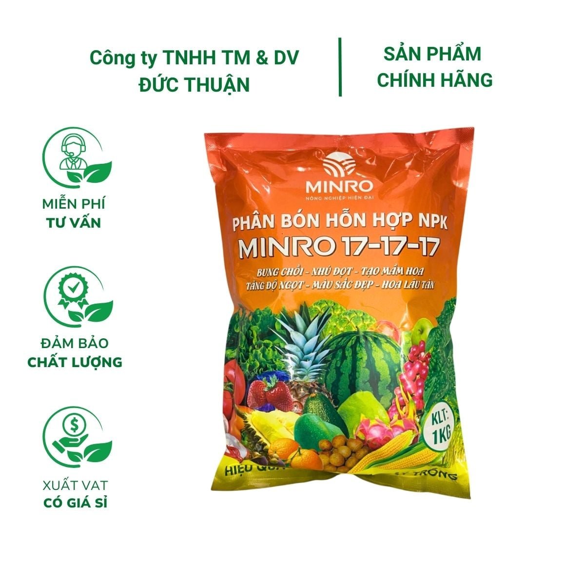 Phân NPK MINRO 17-17-17 – Phân bón hỗn hợp bung chồi, nhú đọt, tạo mầm hoa (Gói 1kg)