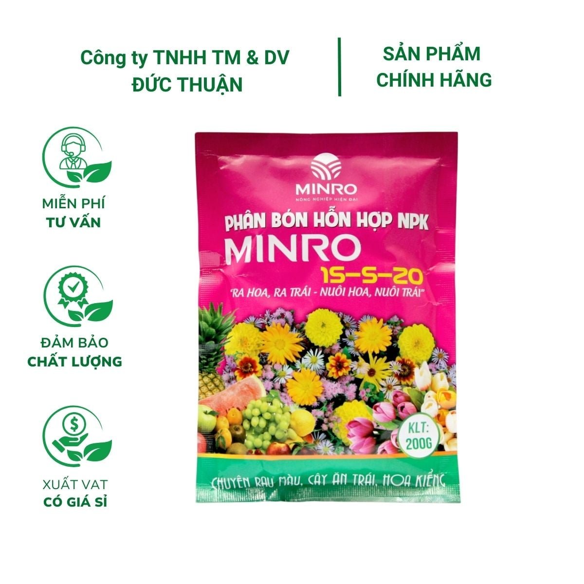 Phân NPK MINRO 15-5-20 – Phân bón hỗn hợp giúp cây ra hoa, đậu trái