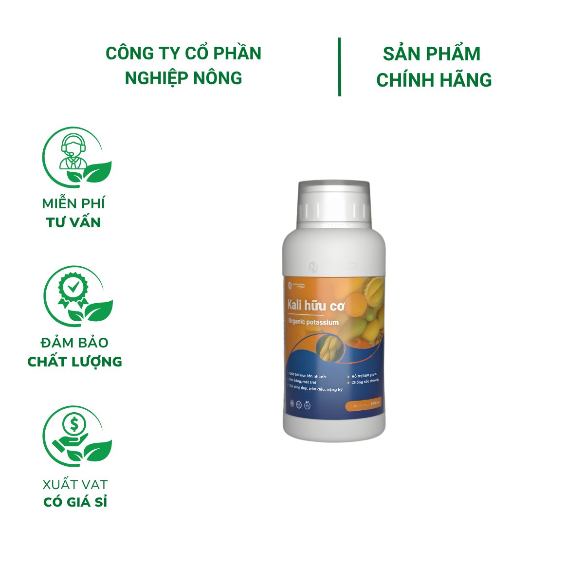 Phân bón Hỗn Hợp KALI Hữu Cơ giúp mát bông mát trái, trái sáng đẹp tròn đều – Chai 500ml