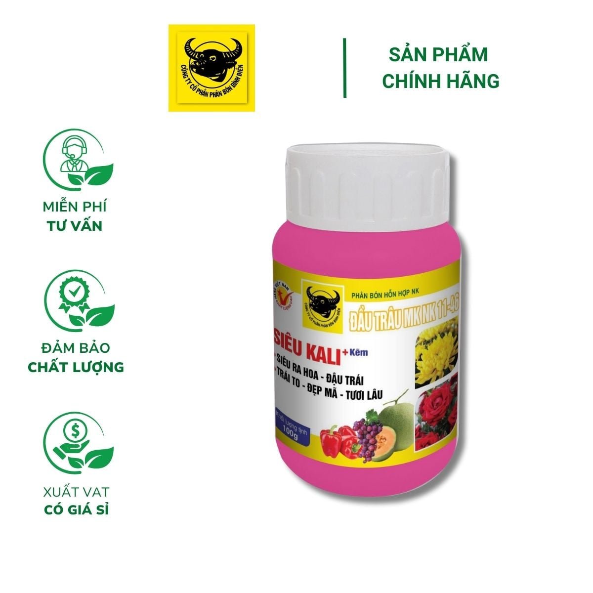 Phân bón Đầu Trâu Siêu Kali Kẽm siêu ra hoa, đậu trái – Chai 100 gram
