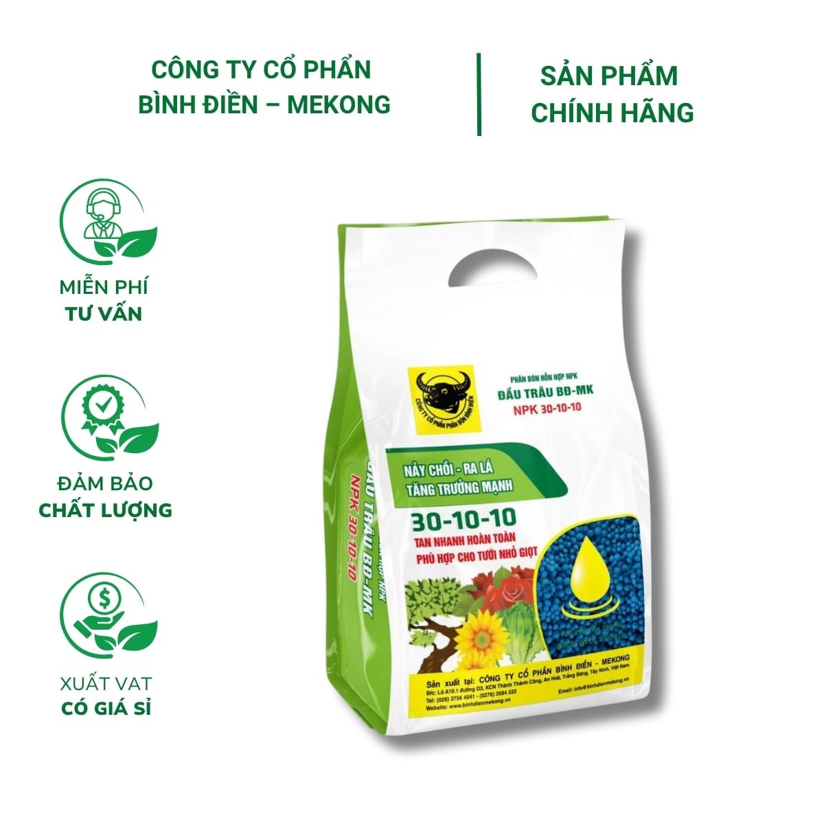 Phân bón NPK 30-10-10 Đầu Trâu (1kg) – Giúp cây mập khỏe, đâm chồi ra lá nhanh