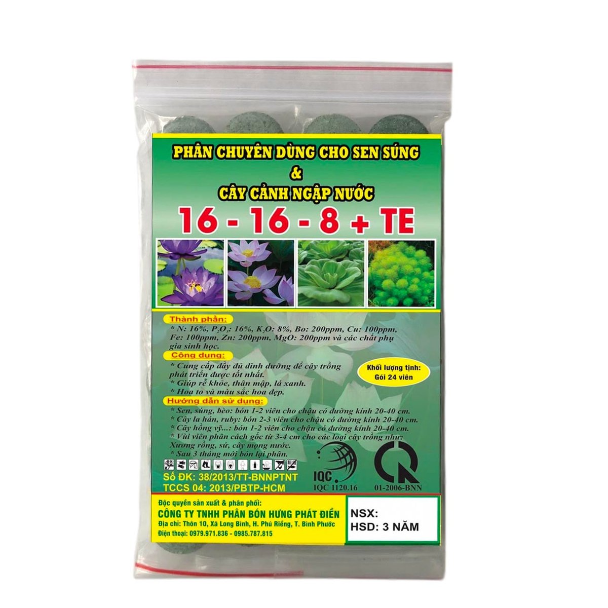 Phân bón chuyên dùng cho cây ngập nước, sen súng 16-16-8+TE 2