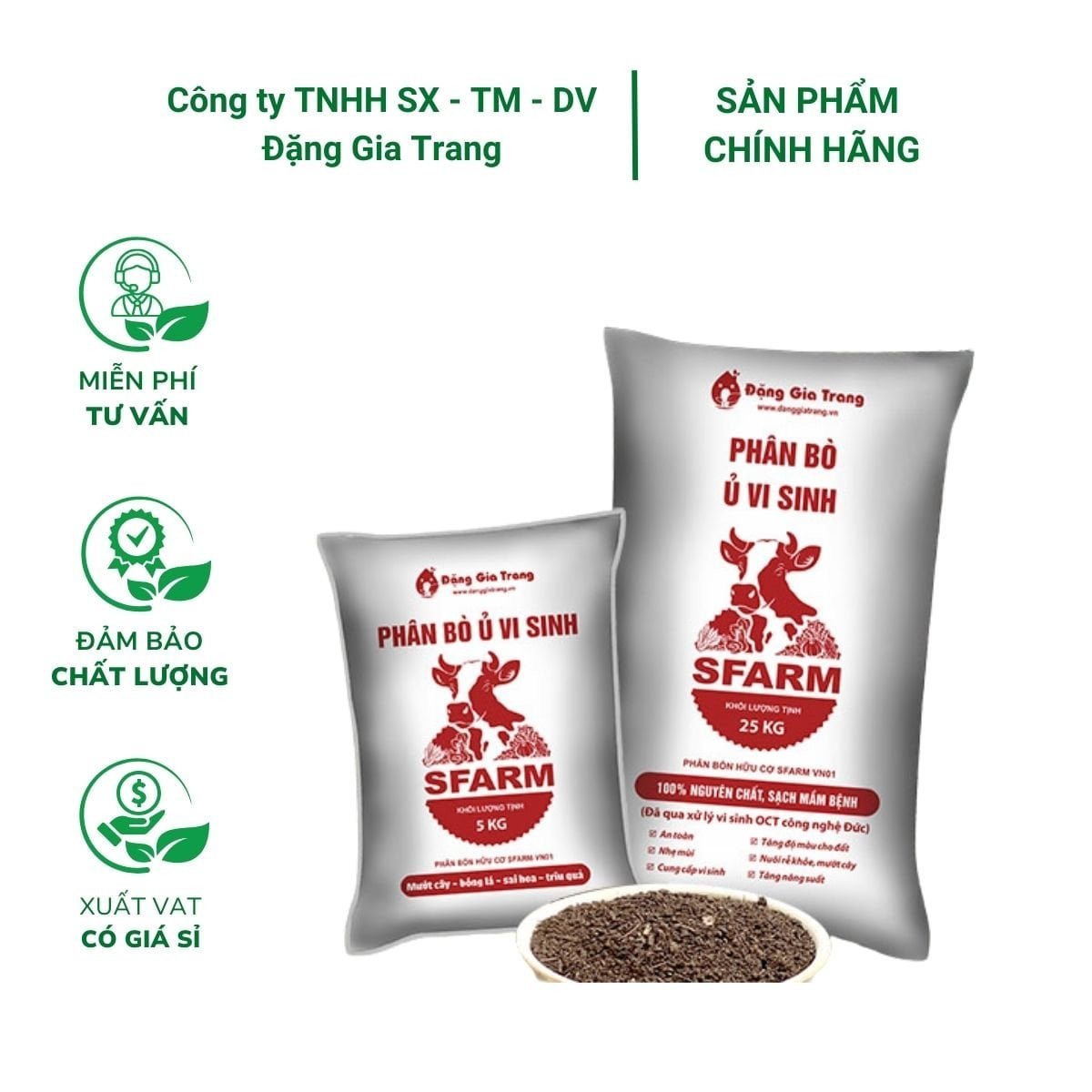 Phân bò ủ vi sinh SFARM – Phân hữu cơ cải tạo đất, tơi đất, giàu mùn