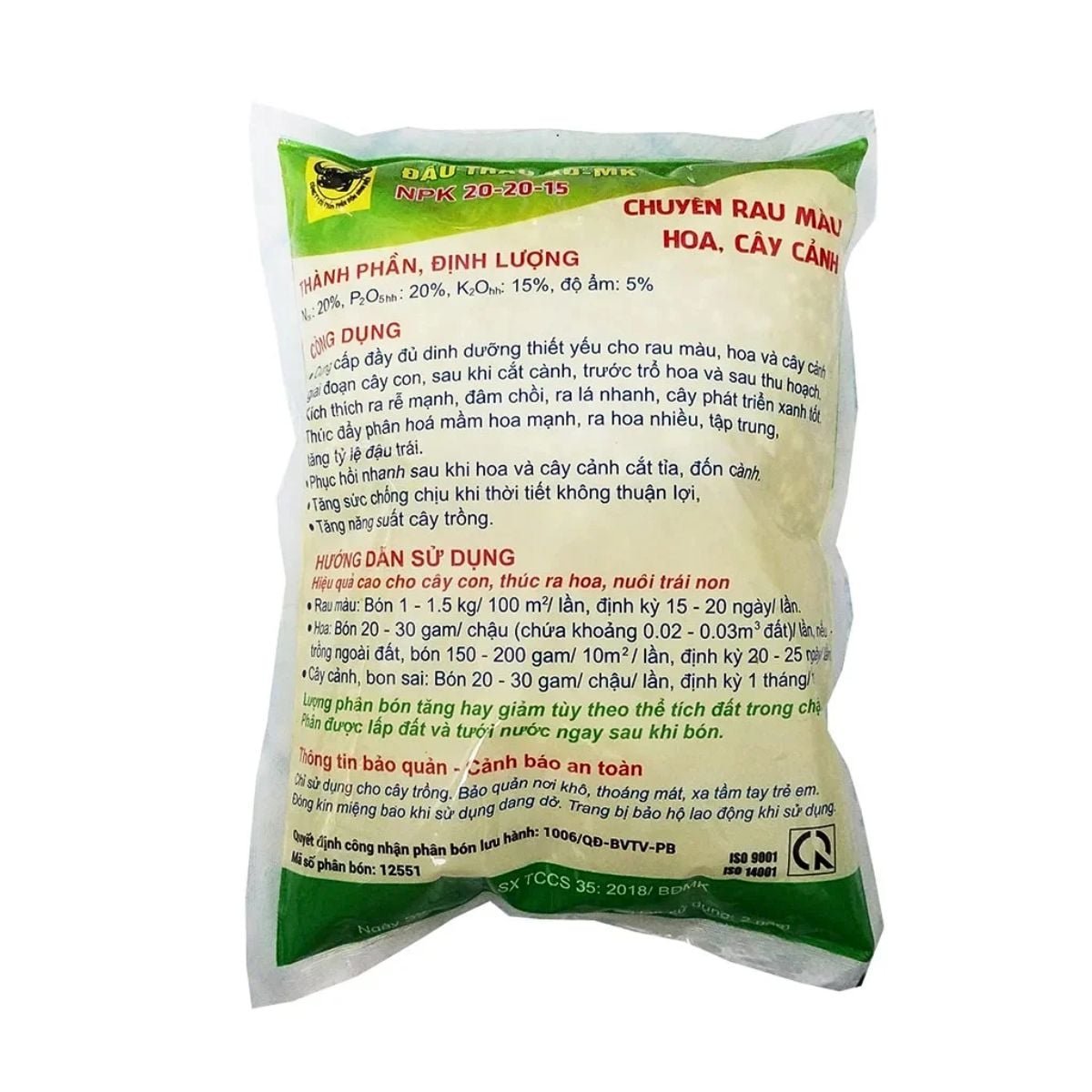 Phân Bón Đầu Trâu 20-20-15 BĐ-MK (Túi 1kg) – Chuyên cho rau màu – hoa kiểng, thúc đẩy sinh trưởng, ra rễ, ra hoa, đậu trái 2