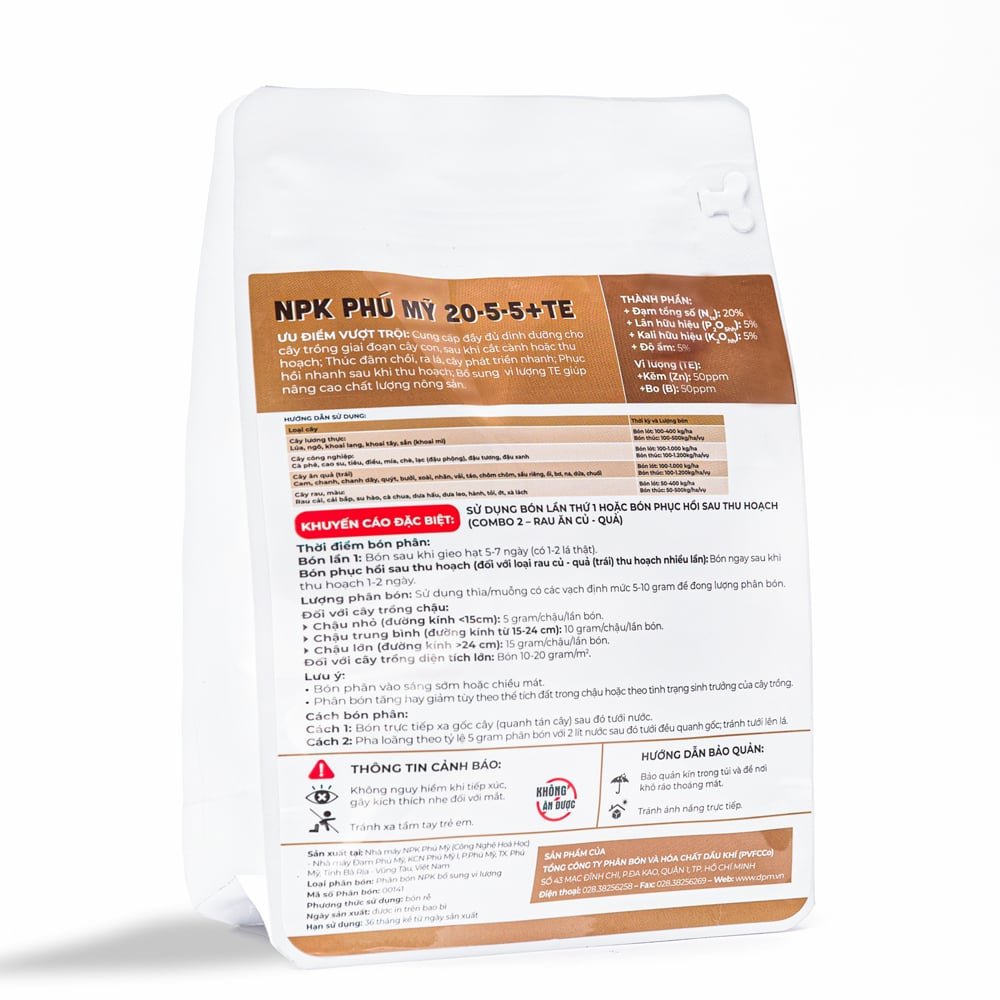 Phân NPK Phú Mỹ 20-5-5 + TE Rau ăn củ – quả – Gói 500gram 2