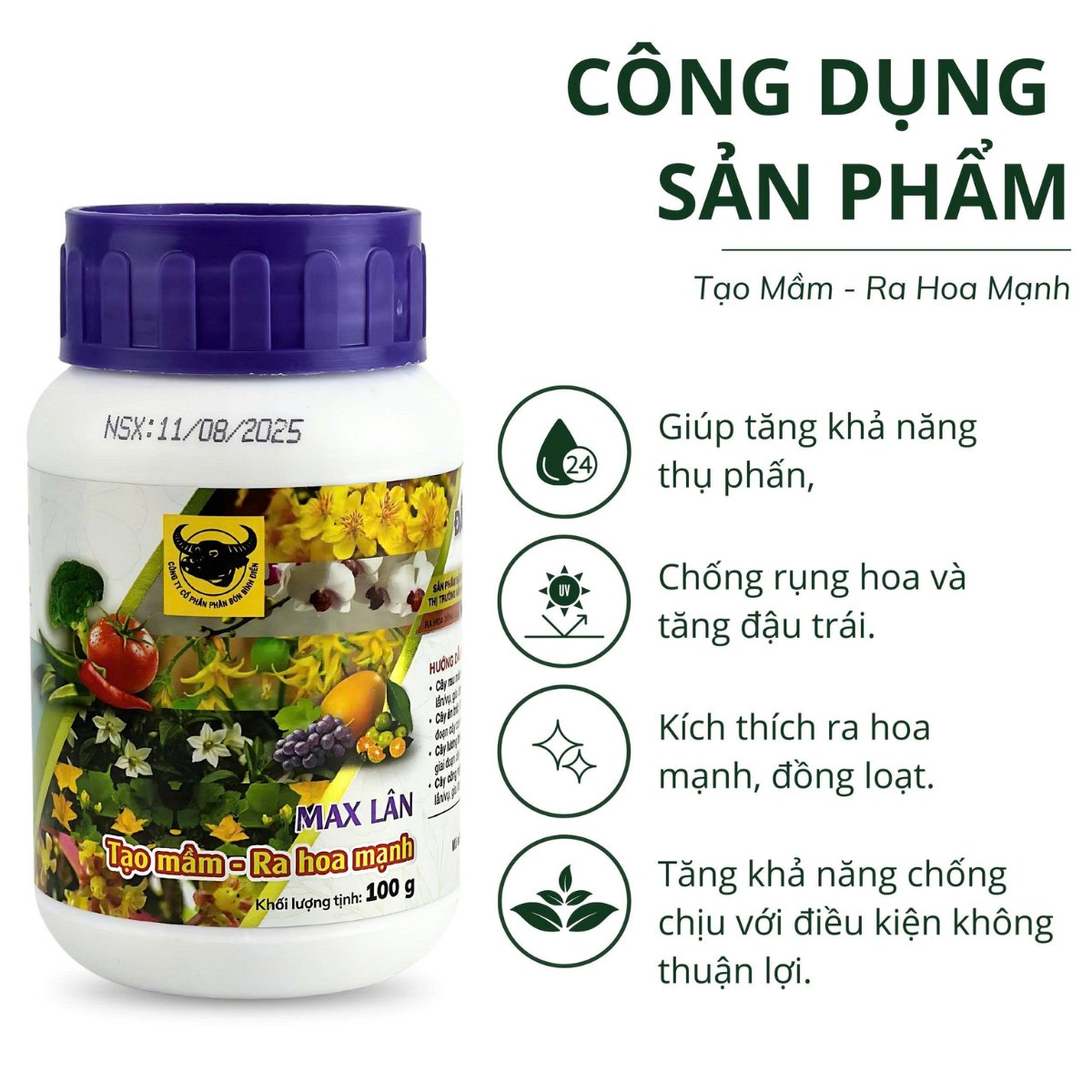 Phân Đầu Trâu MAX LÂN 58 siêu kích tạo mầm hoa – Chai 100 gram 3