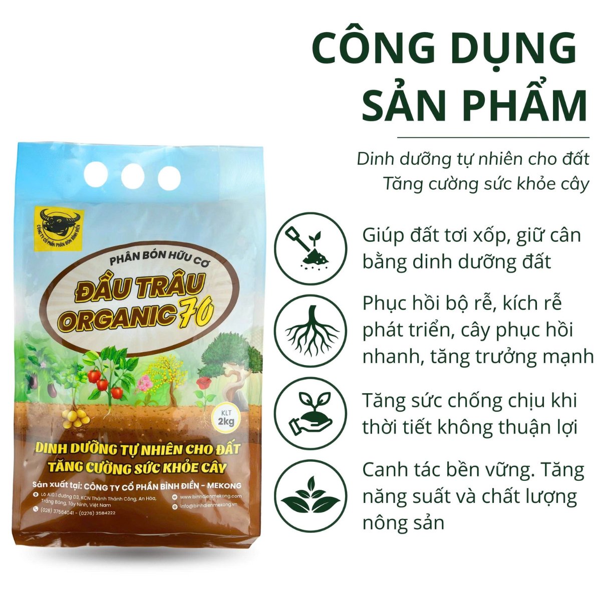 Phân hữu cơ Đầu Trâu ORGANIC 70 – Túi 2kg 3