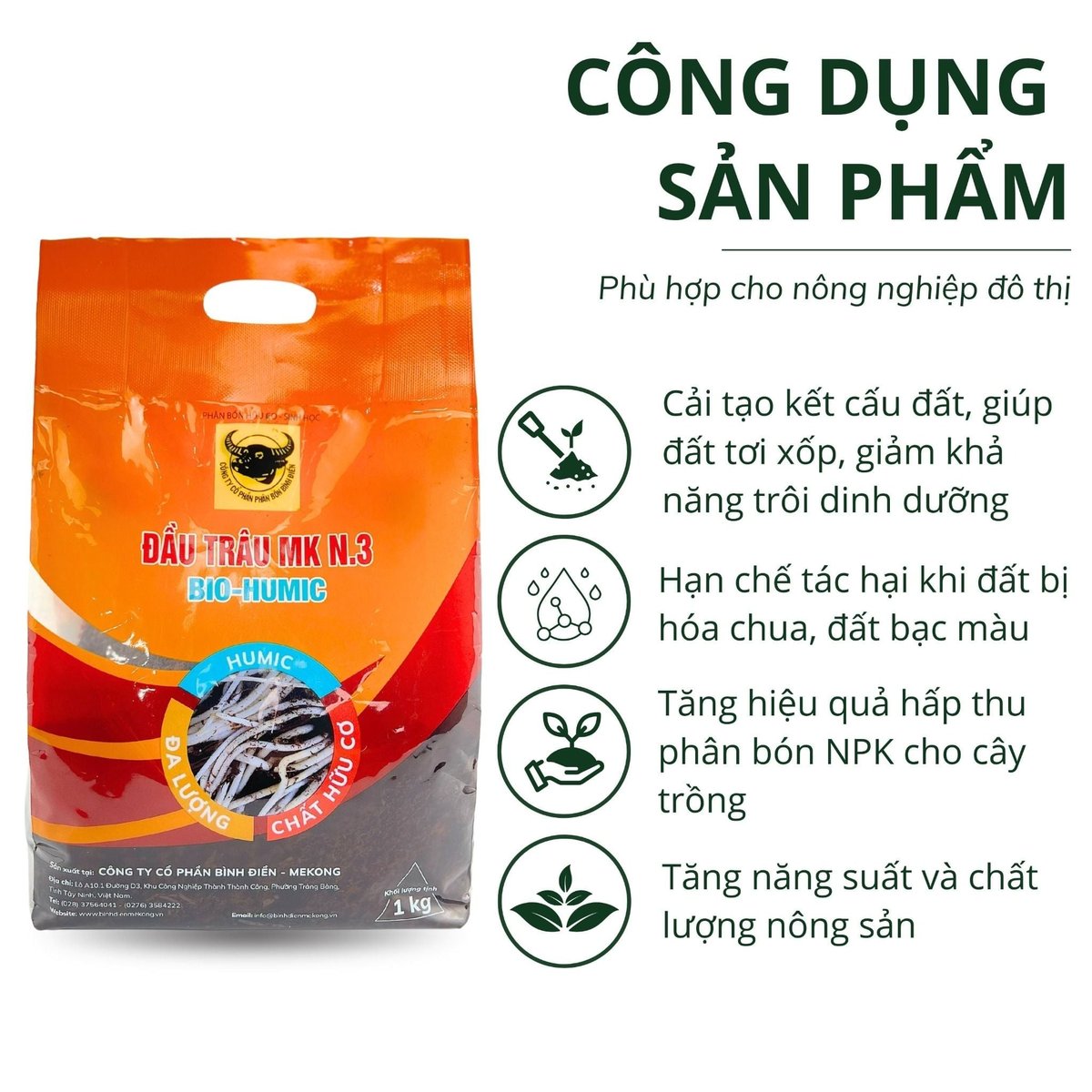 Phân hữu cơ Đầu Trâu MK N.3 BIO-HUMIC – Túi 1kg 3