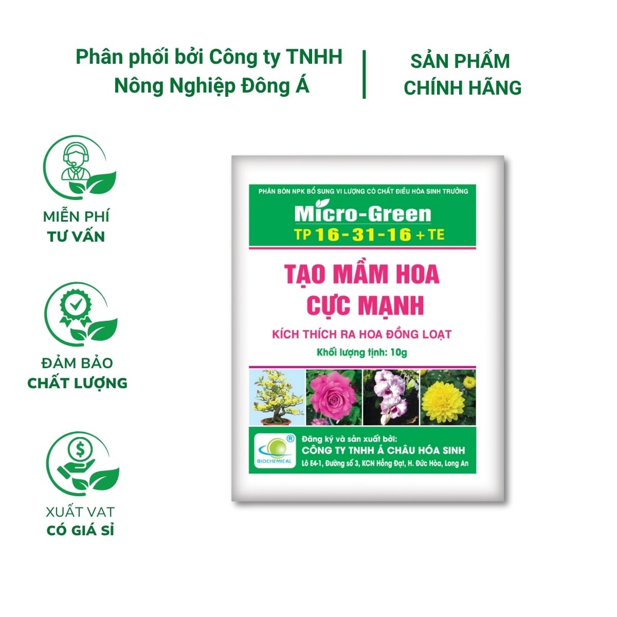 Phân NPK Micro Green 16-31-16 – Tạo mầm hoa cực mạnh, kích thích ra hoa đồng loạt (Gói 10g)