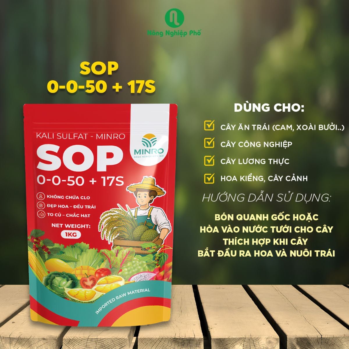KALI SUNFAT MINRO SOP 0-0-50 + 17S – Gói 1Kg 2