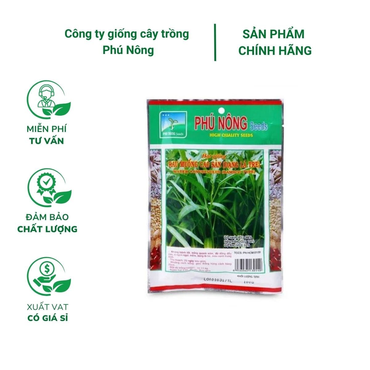 Hạt giống rau muống cao sản PN (Dạng lá tre) – Dễ trồng, giống rau tốt, phù hợp với mọi loại đất