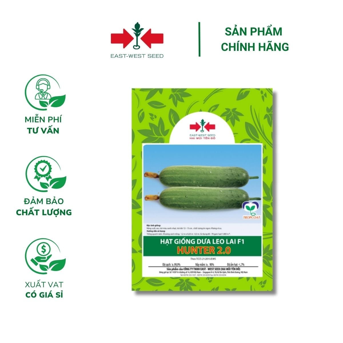 Hạt giống Dưa leo lai F1 Hunter 2.0 East-West Seed (Hai Mũi Tên Đỏ) – Gói 50 hạt