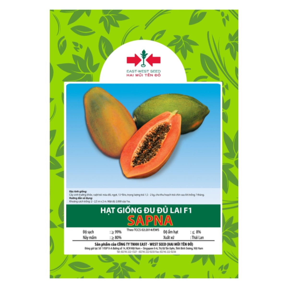 Hạt giống Đu đủ ruột đỏ Sapna East-West Seed (Hai Mũi Tên Đỏ) – Gói 4 hạt