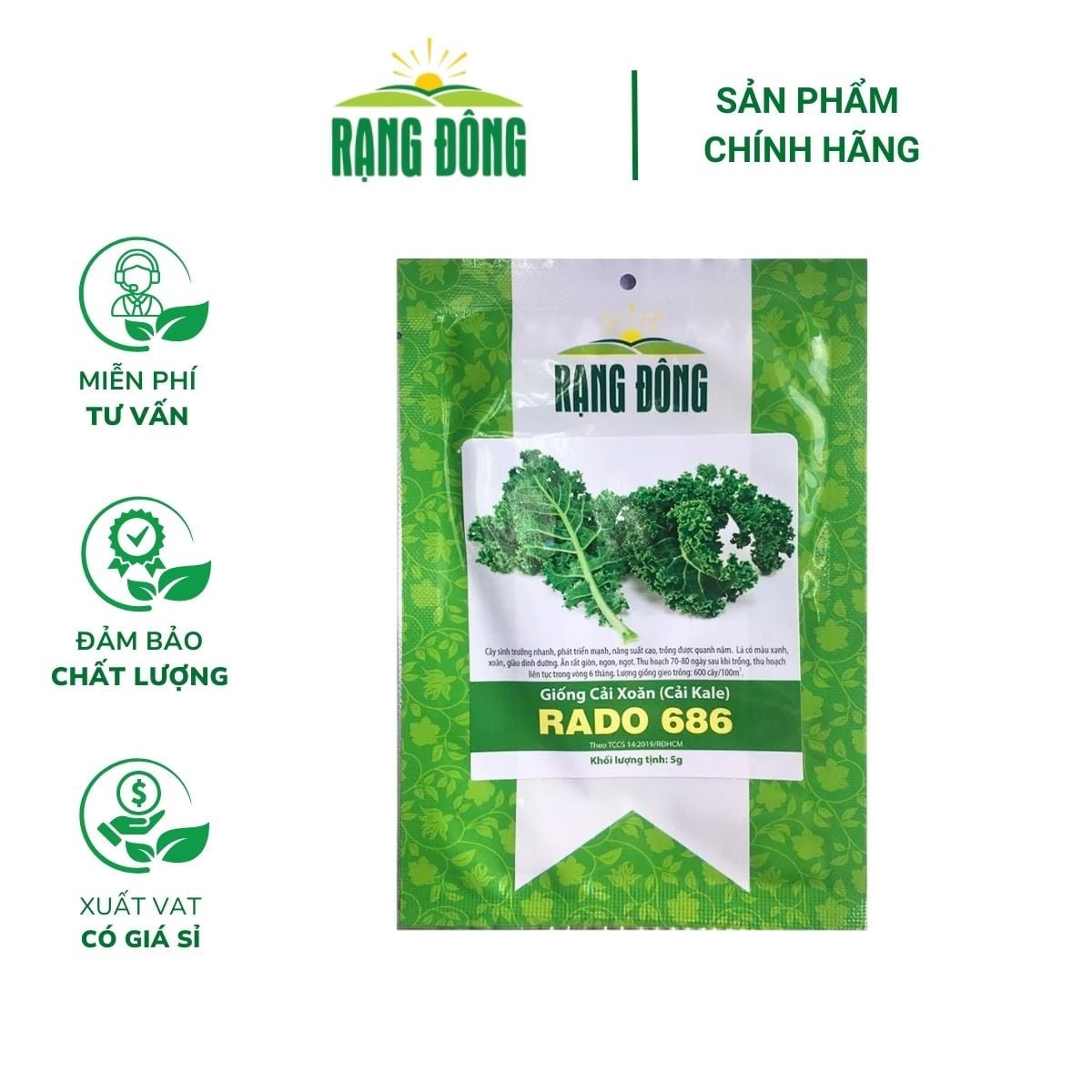 Hạt giống Cải Xoăn (Cải Kale) RADO 686 – Gói 5 gram