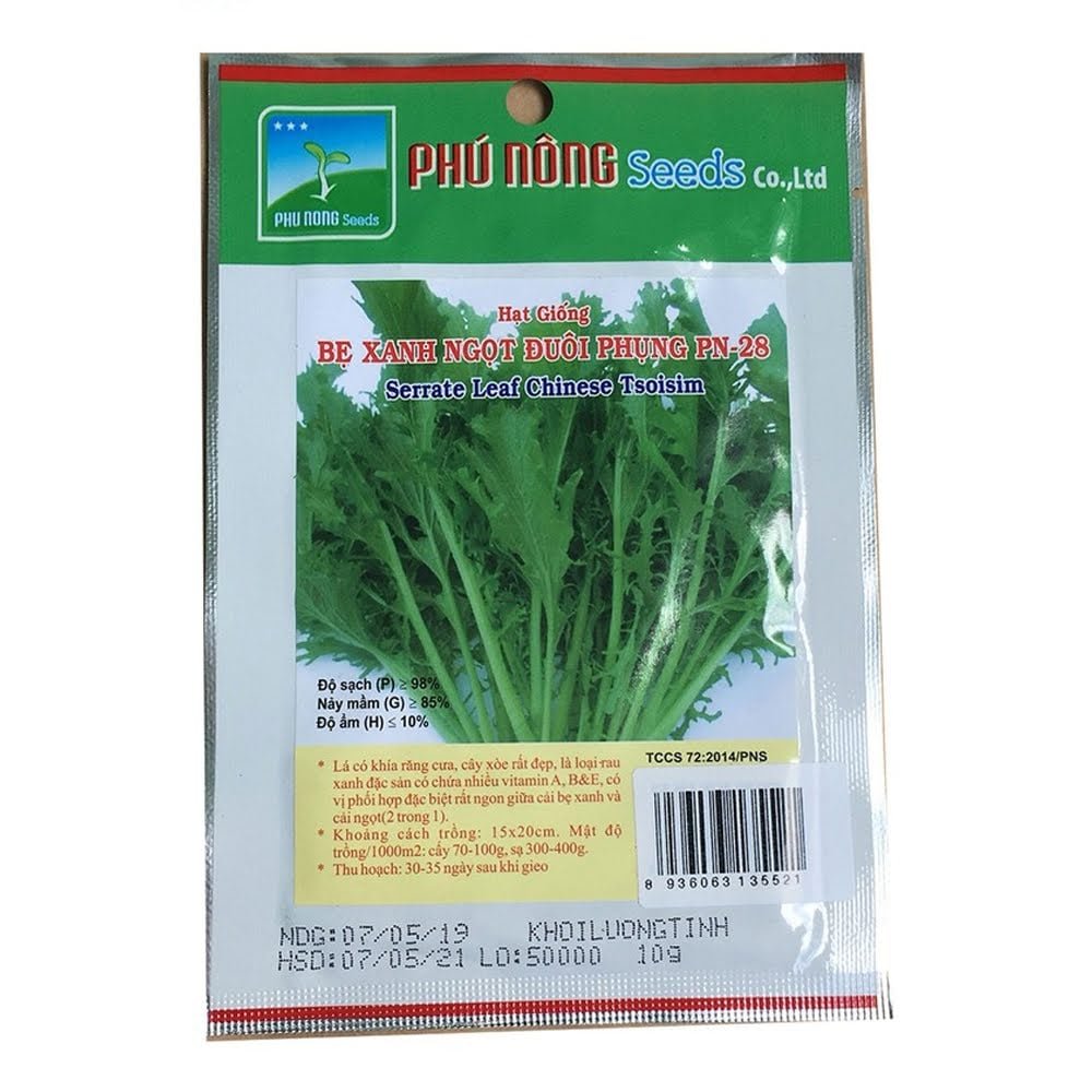 Hạt giống cải bẹ xanh ngọt đuôi phụng PN 28 – Gói 10 gram