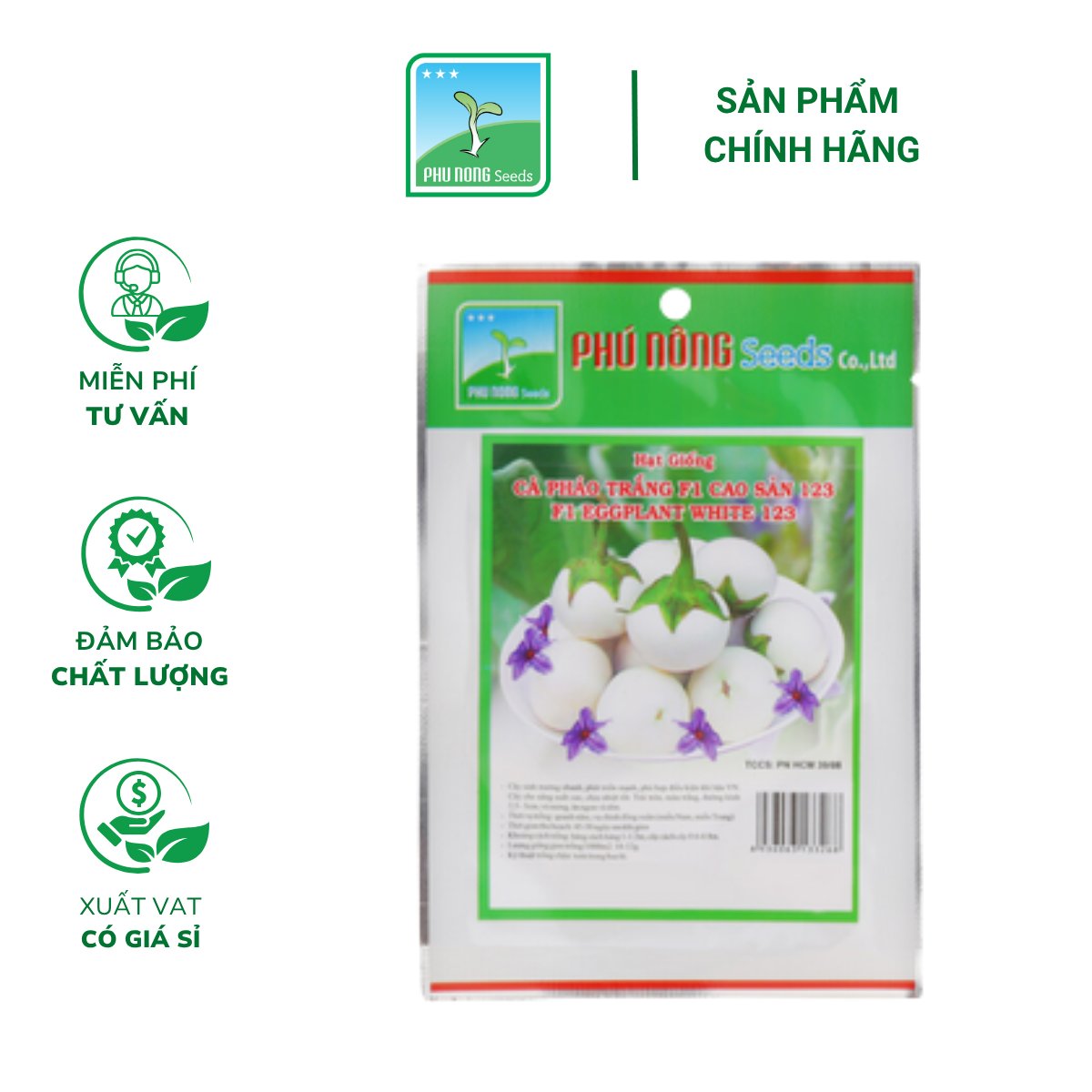 Hạt giống Cà pháo trắng F1 cao sản PN 123 – Gói 0.5 gram