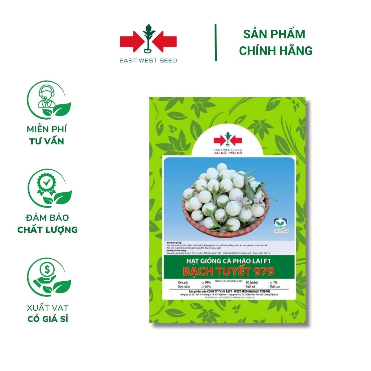 Hạt giống Cà pháo Bạch Tuyết lai F1 979 East-West Seed (Hai Mũi Tên Đỏ) – Gói 1gr