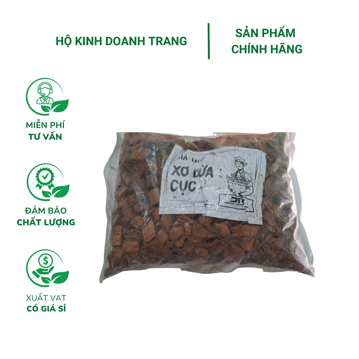 Giá thể vỏ dừa cắt miếng trồng lan – Túi 5dm3