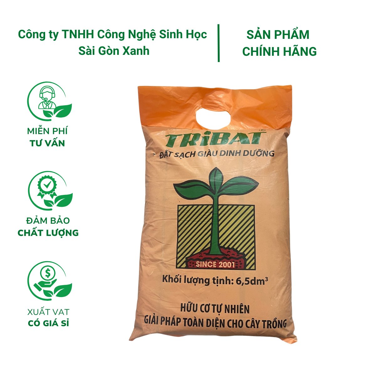 Đất sạch Tribat trồng cây giàu dinh dưỡng – Túi 6.5dm3