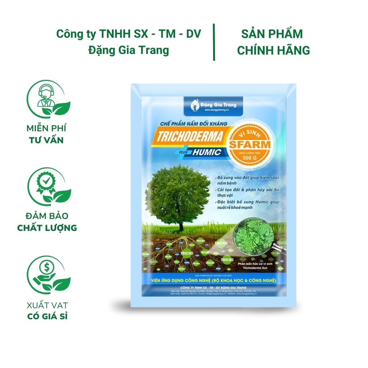Trichoderma Humic Plus SFARM (500 gram) – Nấm đối kháng, cải tạo đất hiệu quả