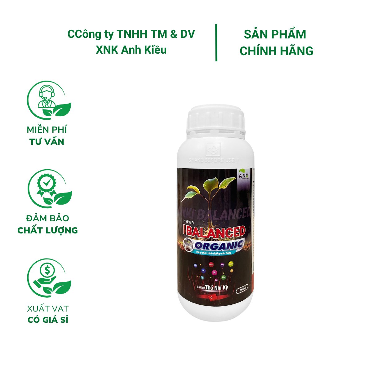 Phân Bón Hữu Cơ ANKI BALANCED (Hyper IBalanced Hữu Cơ) Cung cấp chất hữu cơ hàm lượng cao, kích thích bộ rễ phát triển khỏe mạnh. – Chai 500ml