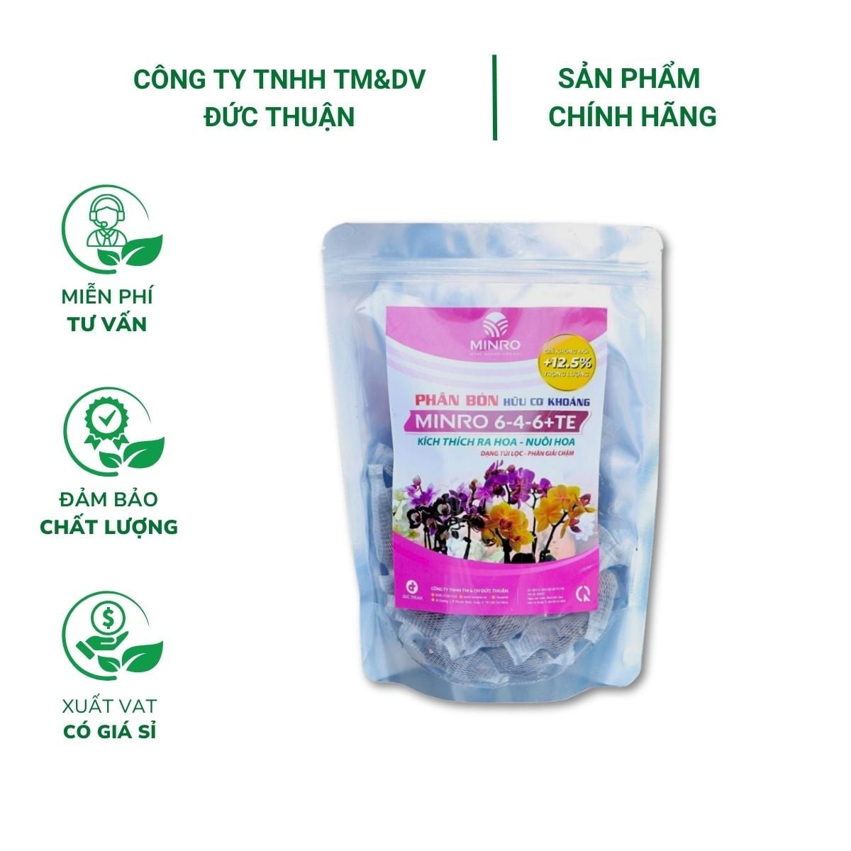 Phân hữu cơ khoáng MINRO 6-4-6+TE (450g) – Kích ra hoa, giúp hoa lan và bonsai nở đẹp, bền màu