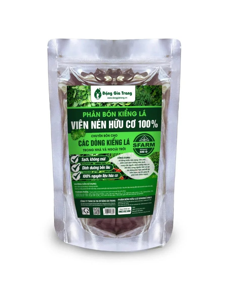 Phân bón kiểng lá viên nén hữu cơ 100% SFARM – Túi 500 gram