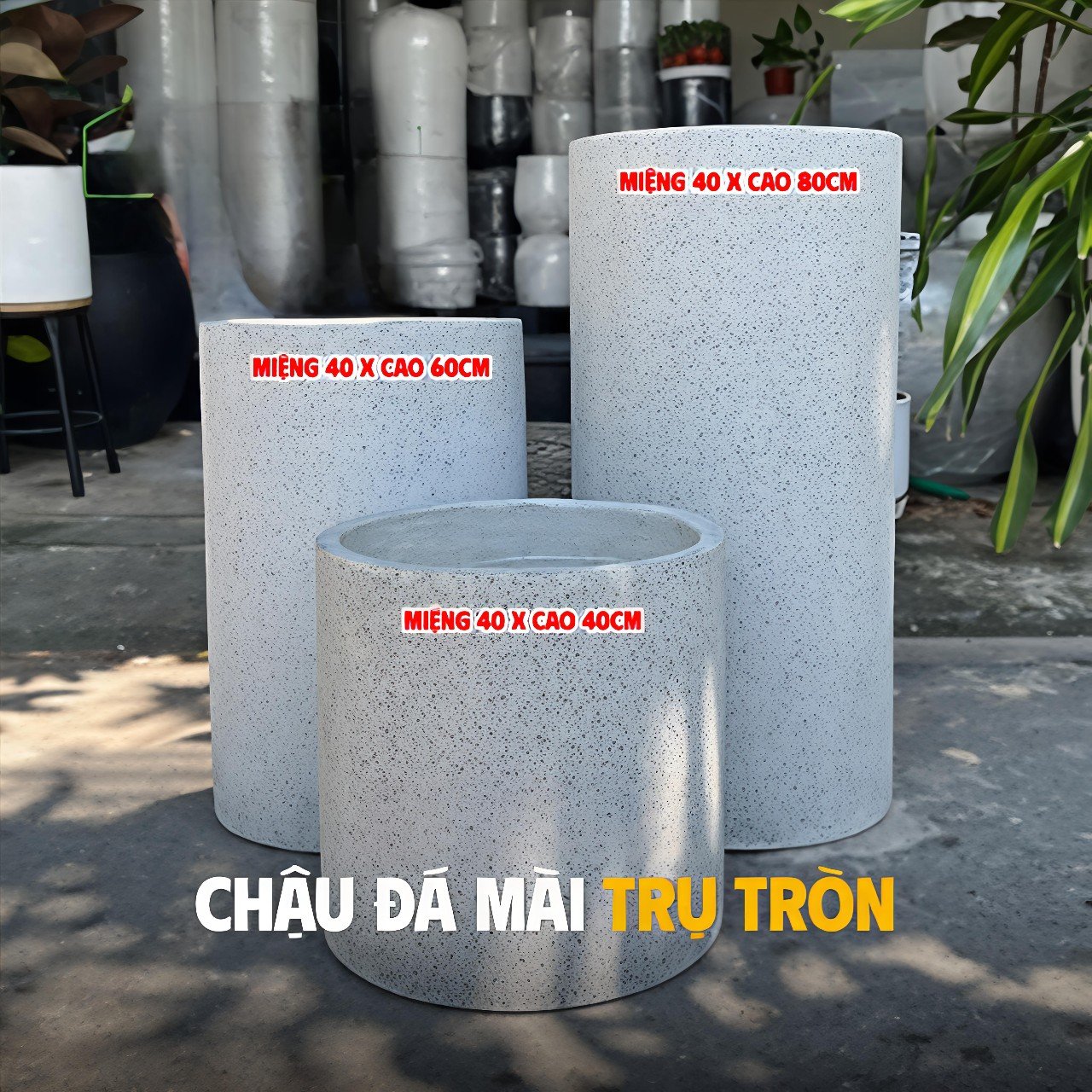 Chậu Đá Mài Tròn Trụ 40×60 - Điểm Nhấn Không Gian Sống