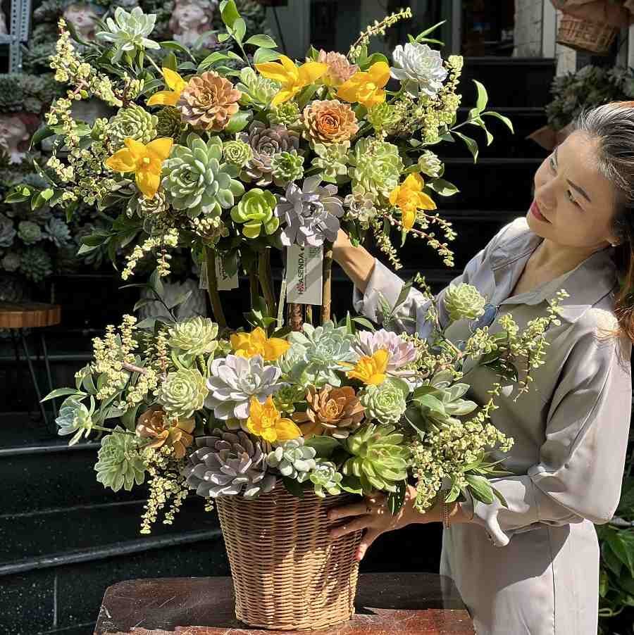 Giỏ Hoa Sen Đá 2 Tầng - Quà Tặng Tân Gia Ý Nghĩa Cho Chủ Nhà 2