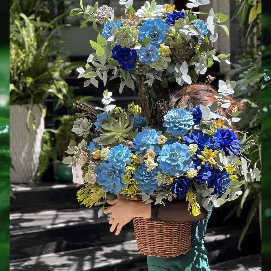 Giỏ Hoa Sen Đá Xanh Dương -  Quà Tân Gia Nhà Đại Cát, Đại 3