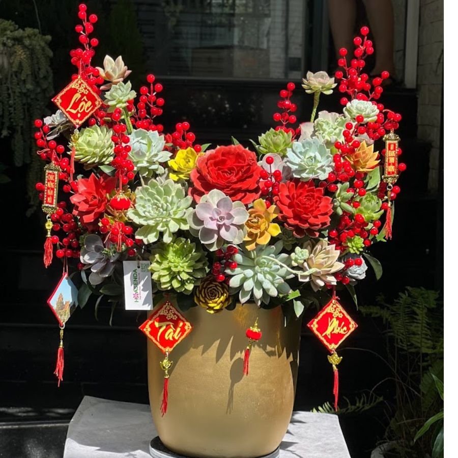Bình Hoa Sen Đá Tết Đại Cát Đại Lợi Mix Đào Đông 2