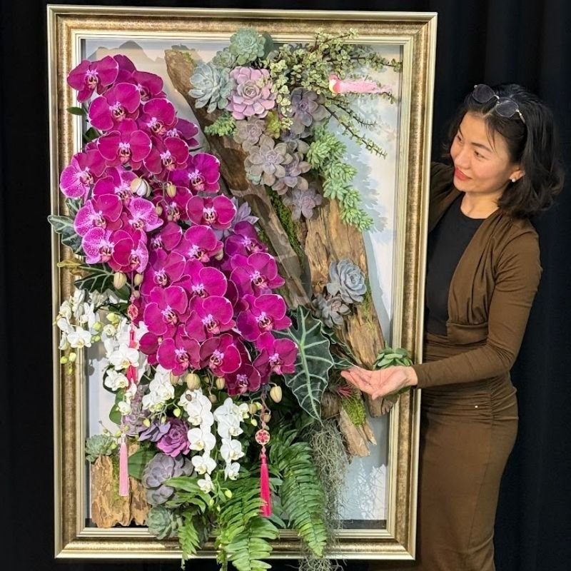 Khung Tranh Lan Hồ Điệp Mix Hoa Sen Đá Mang “Vườn Treo” Vào Nhà: Quà Tặng Cao Cấp