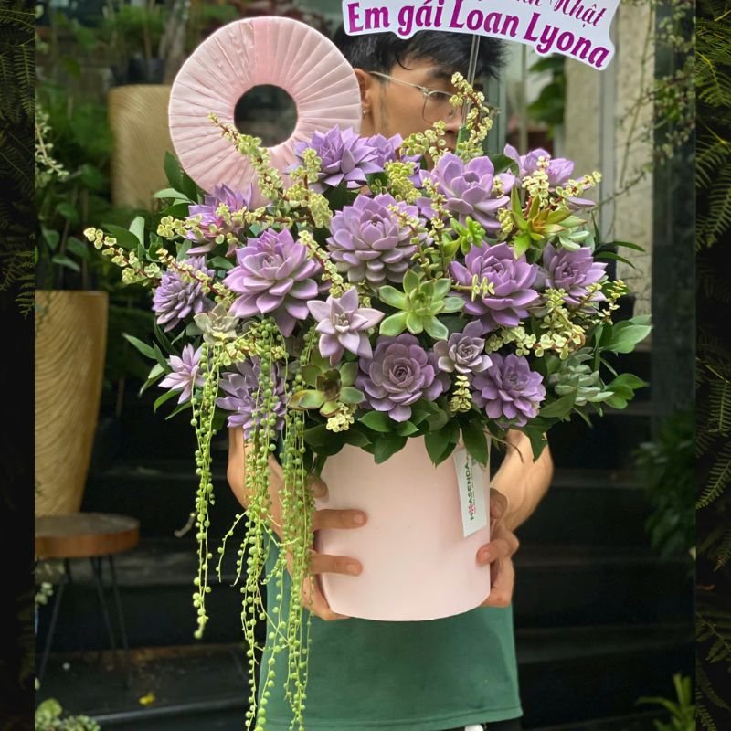 Lẵng Hoa Sen Đá Hay Còn Gọi Là Giỏ Sen Đá - Quà Tặng Sinh Nhật Độc Đáo 2