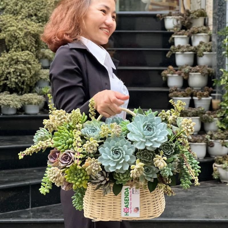 Giỏ Hoa Sen Đá Decor Có Quai Xách Tiện Lợi- Quà Tặng Độc Đáo