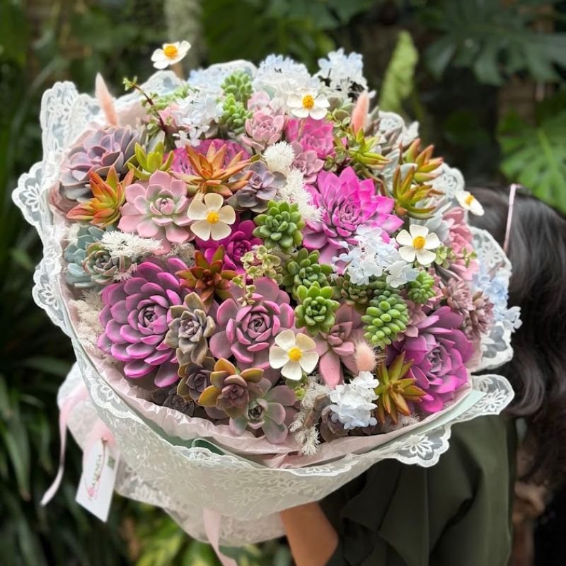 Bó Hoa Sen Đá Tươi Lâu Cả Tháng Màu Hồng Ngọt Ngào 2