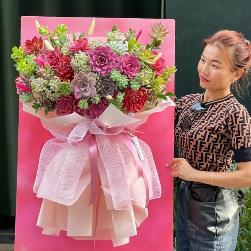 Hoa Khai Trương Sang Trọng - Kệ Hoa Sen Đá Tranh 3D Sắc Đỏ Nổi Bật, Ấn Tượng