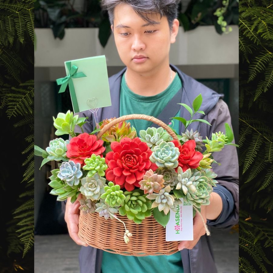 Giỏ Hoa Sen Đá Đẹp Tươi Lâu - Lẵng Hoa Khai Trương 500k - 700k